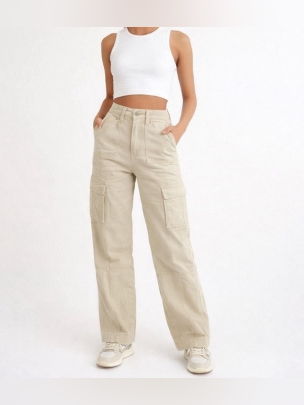 Lioness Beige Cargo Pants with patch Pockets Size M